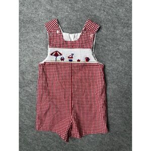 The Bailey Boys Red Gingham Smocked Beach Romper Sunsuit Kids Red White